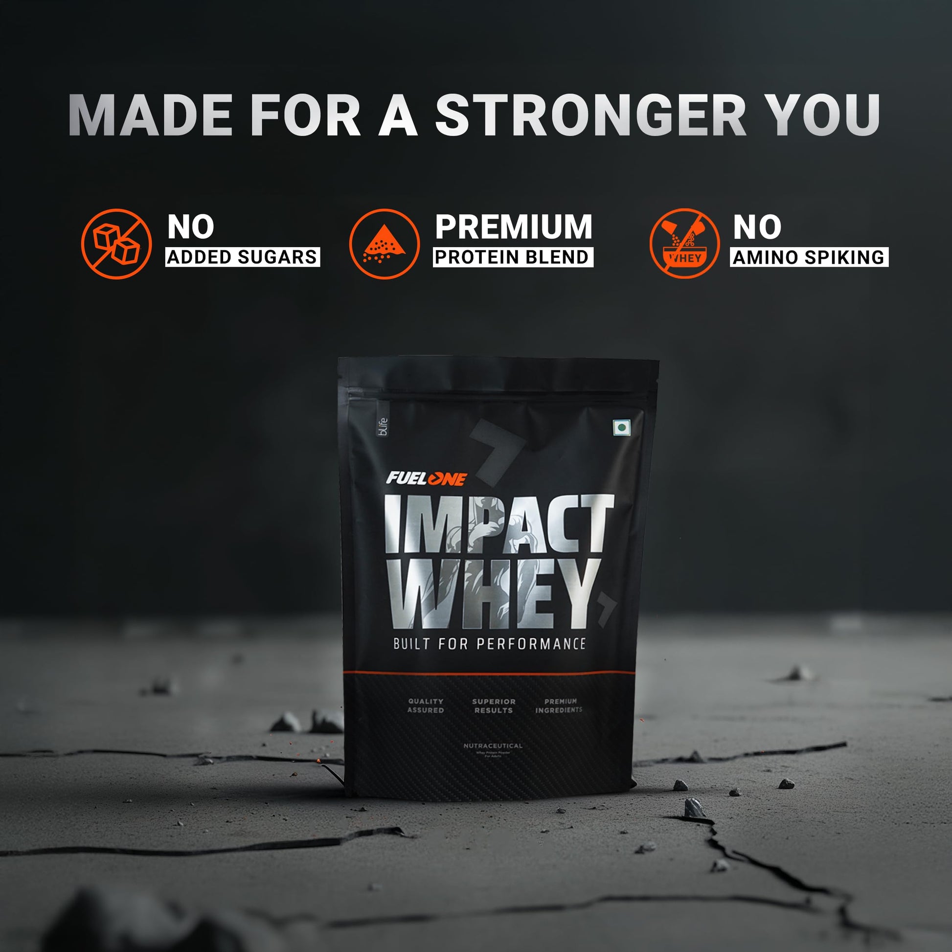 FUELONE Impact Whey Protein Blend, 1kg, 23g Protein, BCAAs, EAAs, No Added Sugar - packaging