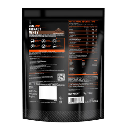 FUELONE Impact Whey Protein Blend, 1kg, 23g Protein, BCAAs, EAAs, No Added Sugar - close-up detail
