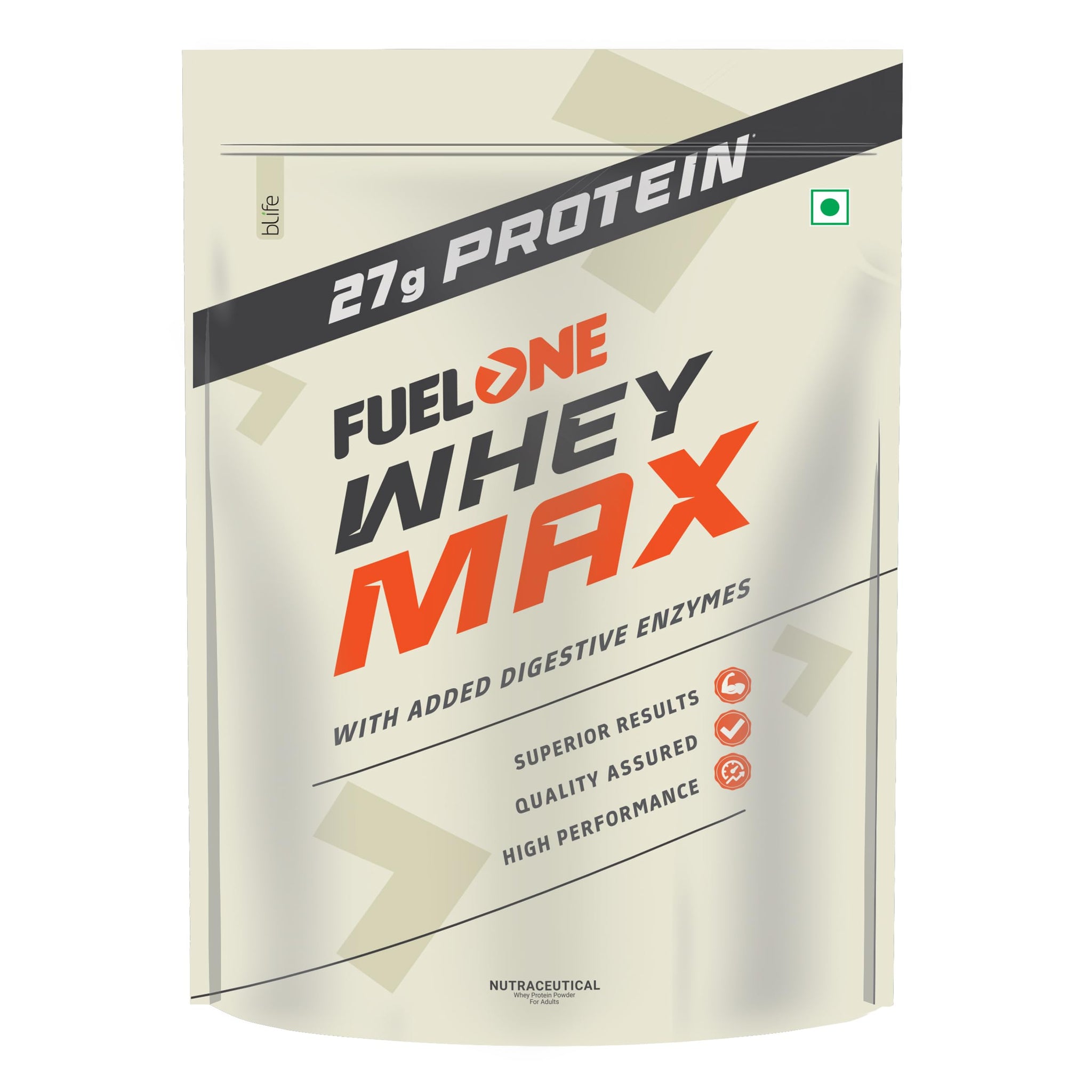 FUELONE Whey Max Protein Blend Powder, Cafe Mocha Flavor, 1kg, 27g Protein per Scoop, WPC + WPI Formula
