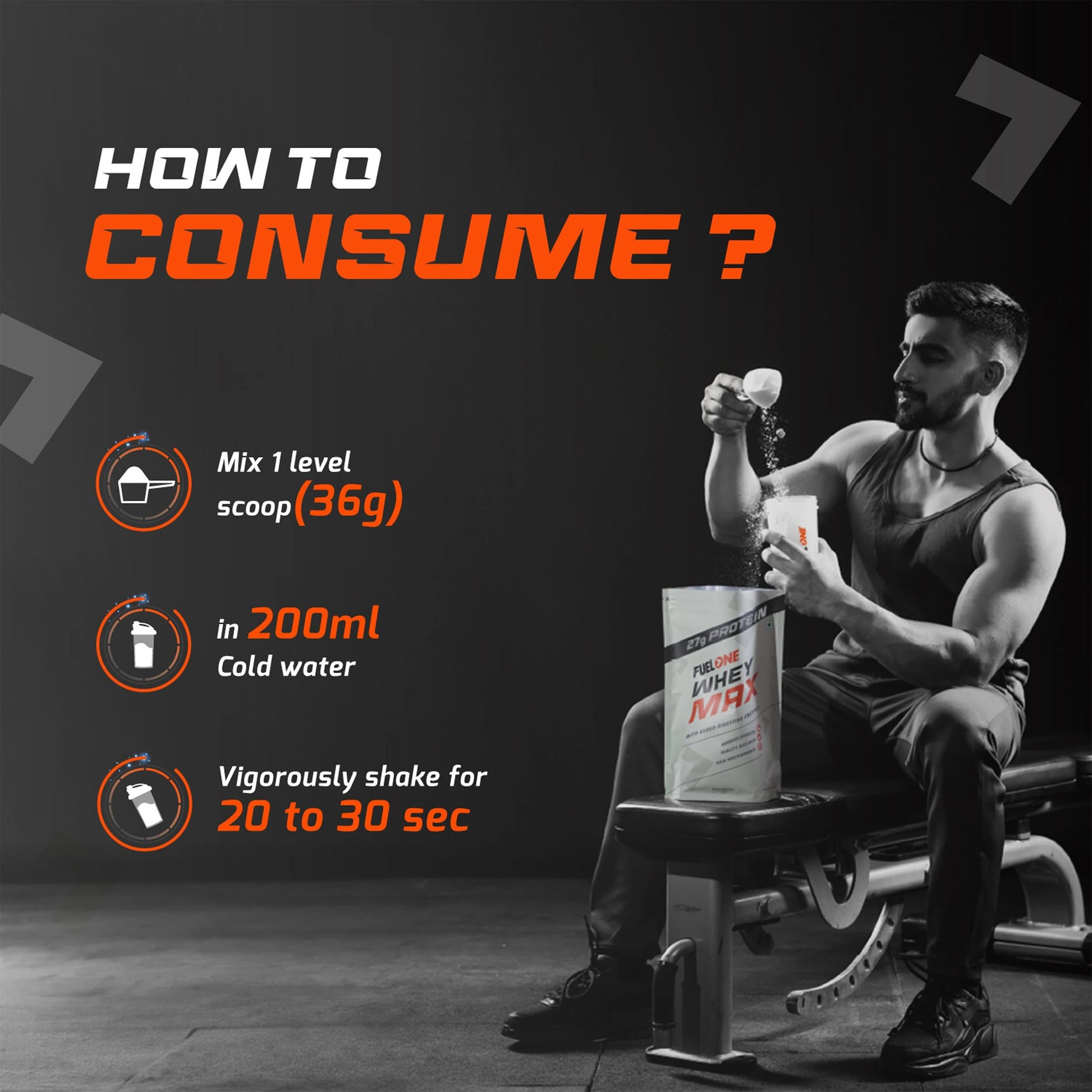 FUELONE Whey Max Protein Blend Powder, Cafe Mocha Flavor, 1kg, 27g Protein per Scoop, WPC + WPI Formula - ingredients panel (