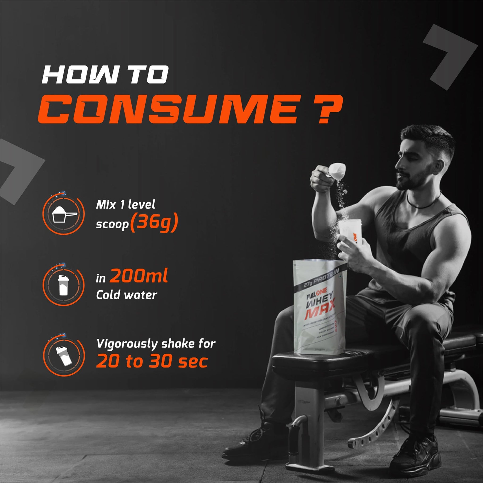 FUELONE Whey Max Protein Blend Powder, Cafe Mocha Flavor, 1kg, 27g Protein per Scoop, WPC + WPI Formula - ingredients panel (