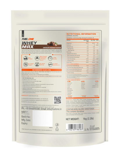 FUELONE Whey Max Protein Blend Powder, Cafe Mocha Flavor, 1kg, 27g Protein per Scoop, WPC + WPI Formula - close-up detail (16