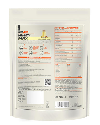 FUELONE Whey Max Protein Blend Powder, Cafe Mocha Flavor, 1kg, 27g Protein per Scoop, WPC + WPI Formula - close-up detail (21