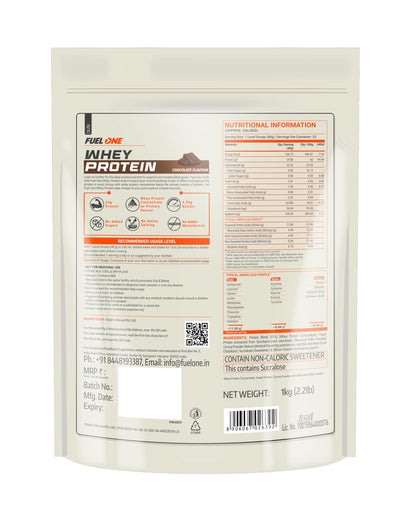 FUELONE Whey Protein Powder, 1kg, with BCAAs, EAAs, Zinc, Vitamin C and D - label detail (10)