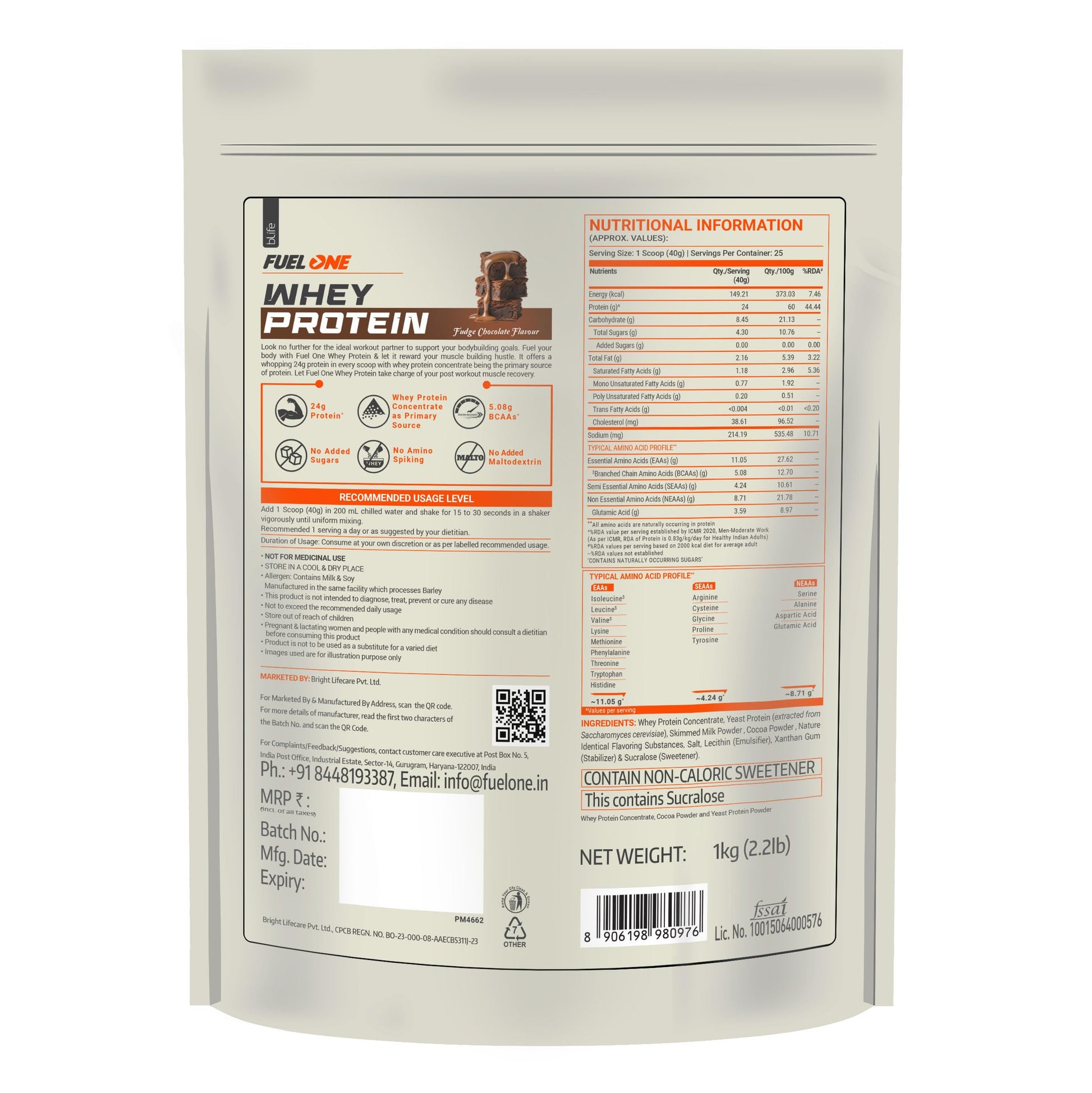 FUELONE Whey Protein Powder, 1kg, with BCAAs, EAAs, Zinc, Vitamin C and D - label detail (22)