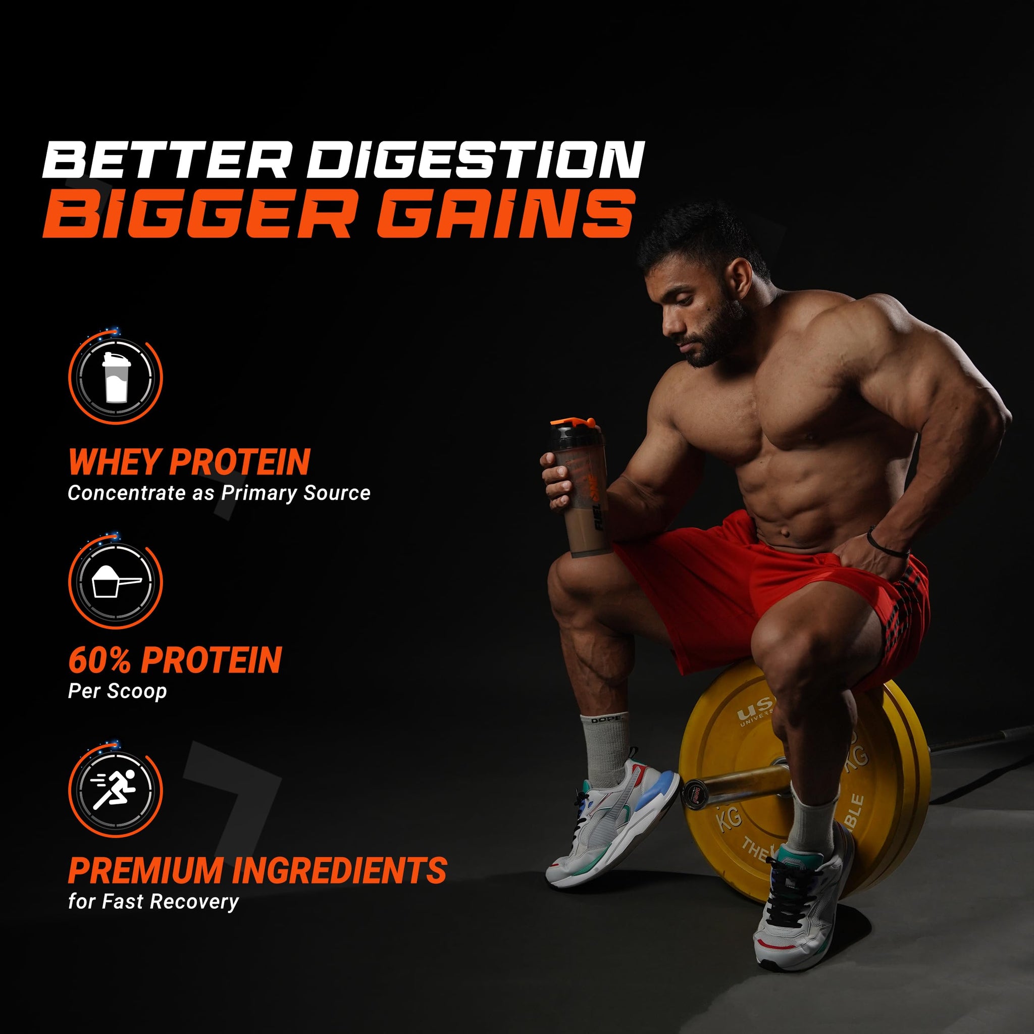 FUELONE Whey Protein Powder, 1kg, with BCAAs, EAAs, Zinc, Vitamin C and D - back view