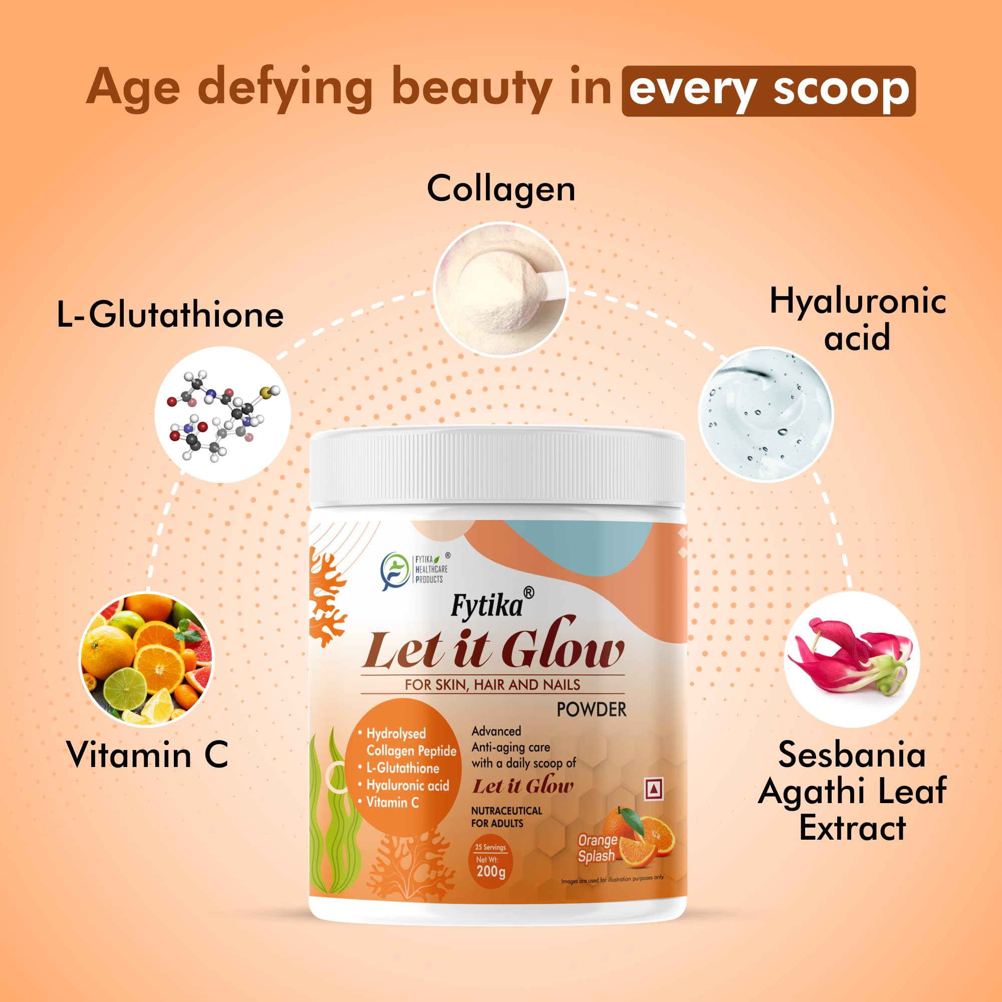 FYTIKA Let It Glow Marine Collagen Powder, 200g, Fruit Flavored Unisex Adult Nutritional Supplement - back view (13)