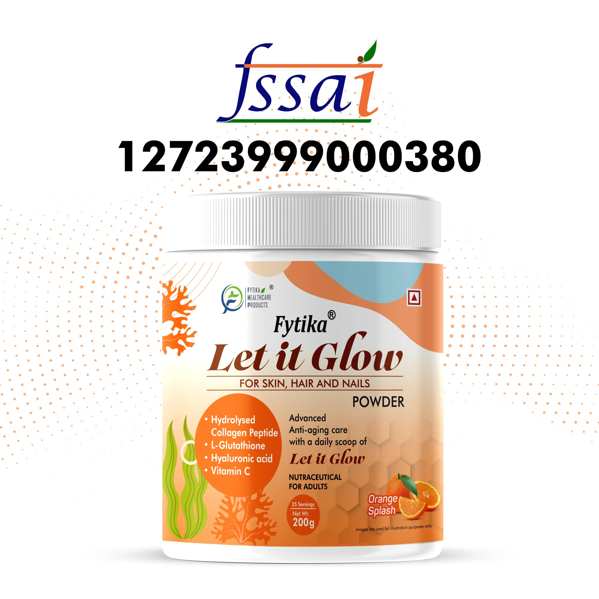 FYTIKA Let It Glow Marine Collagen Powder, 200g, Fruit Flavored Unisex Adult Nutritional Supplement - front view (20)
