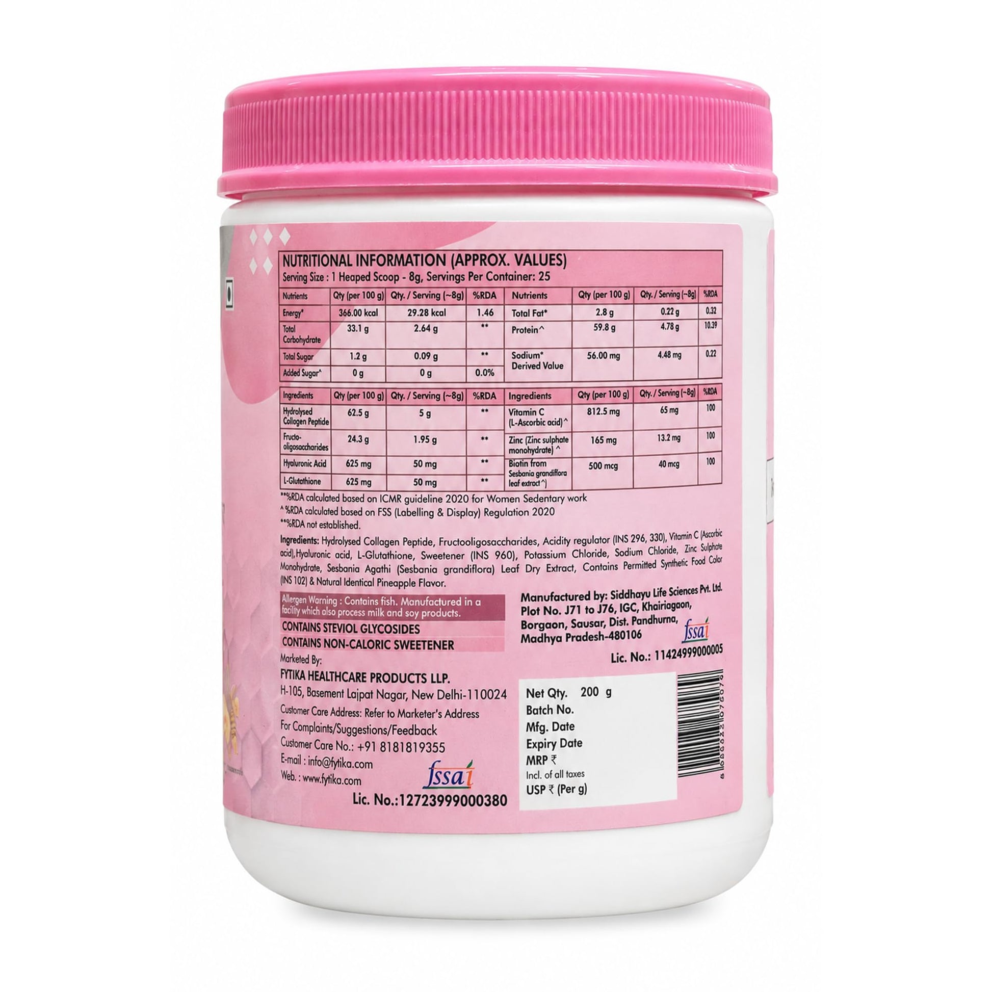 FYTIKA Let It Glow Marine Collagen Powder, 200g, Fruit Flavored Unisex Adult Nutritional Supplement - packaging (28)