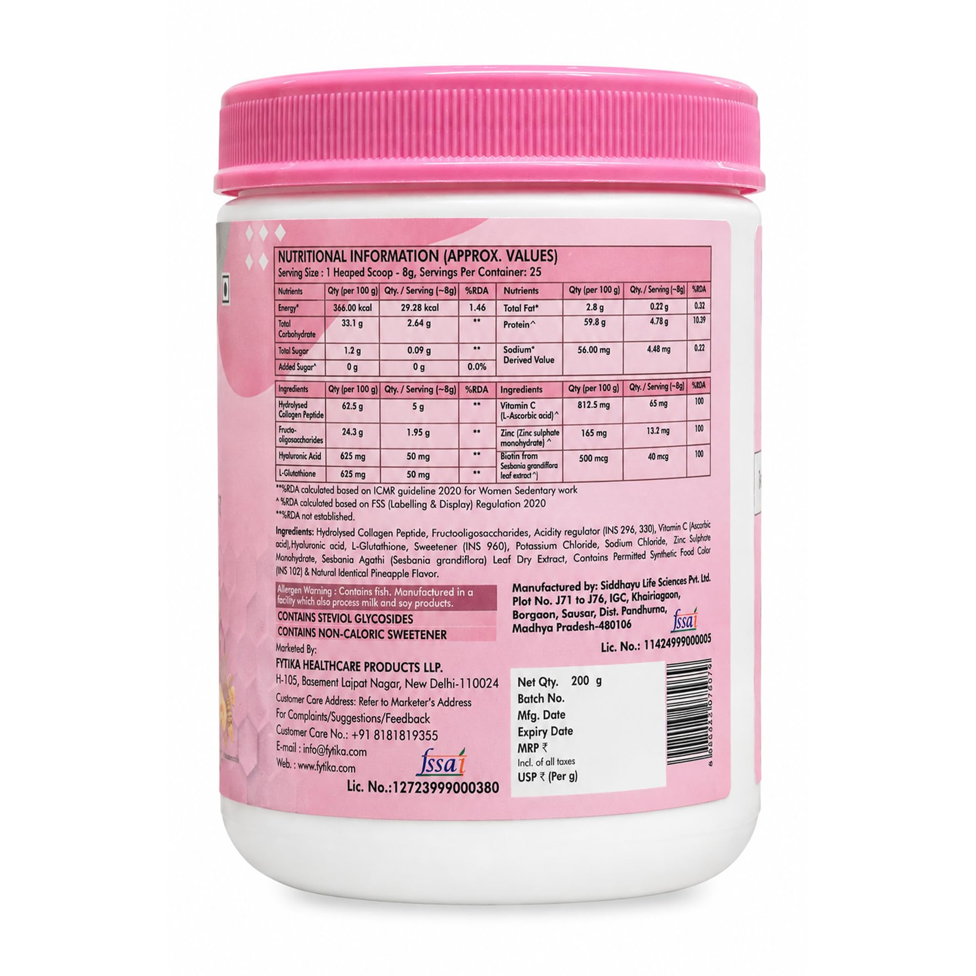 FYTIKA Let It Glow Marine Collagen Powder, 200g, Fruit Flavored Unisex Adult Nutritional Supplement - packaging (28)