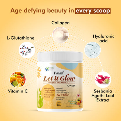 FYTIKA Let It Glow Marine Collagen Powder, 200g, Fruit Flavored Unisex Adult Nutritional Supplement - packaging