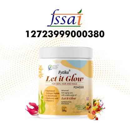FYTIKA Let It Glow Marine Collagen Powder, 200g, Fruit Flavored Unisex Adult Nutritional Supplement - front view (7)