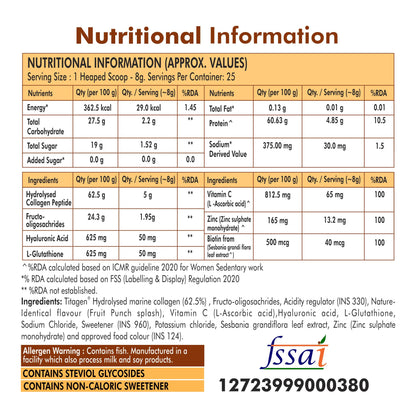 FYTIKA Let It Glow Marine Collagen Powder, 200g, Fruit Flavored Unisex Adult Nutritional Supplement - back view (8)