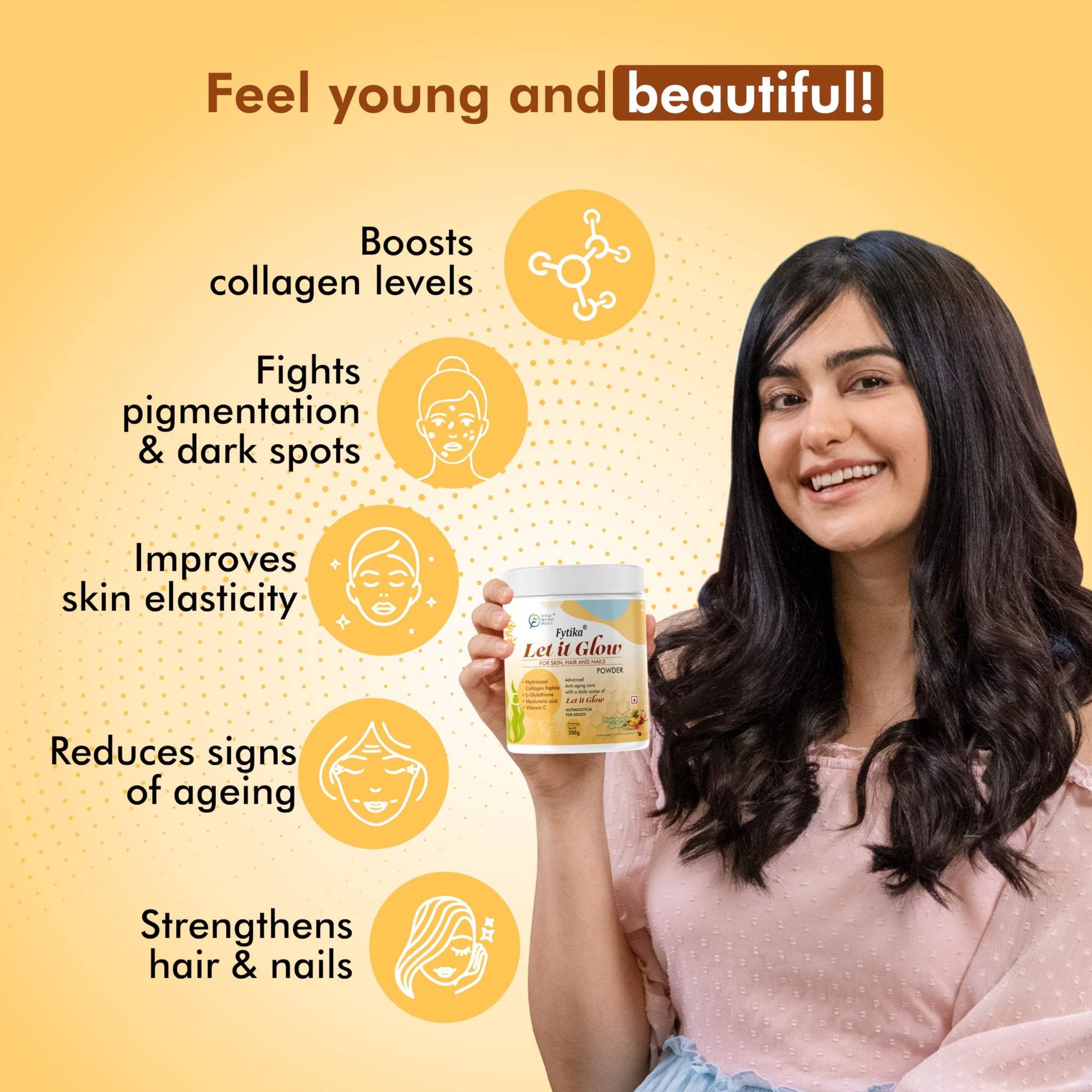 FYTIKA Let It Glow Marine Collagen Powder, 200g, Fruit Flavored Unisex Adult Nutritional Supplement - ingredients panel