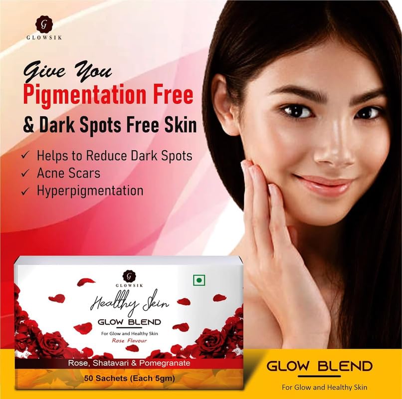 G-GLOWSIK Ayurvedic Herbal Supplement with Amla, Aloe Vera, Pomegranate, Rose, 30 Sachets, 100g - front view