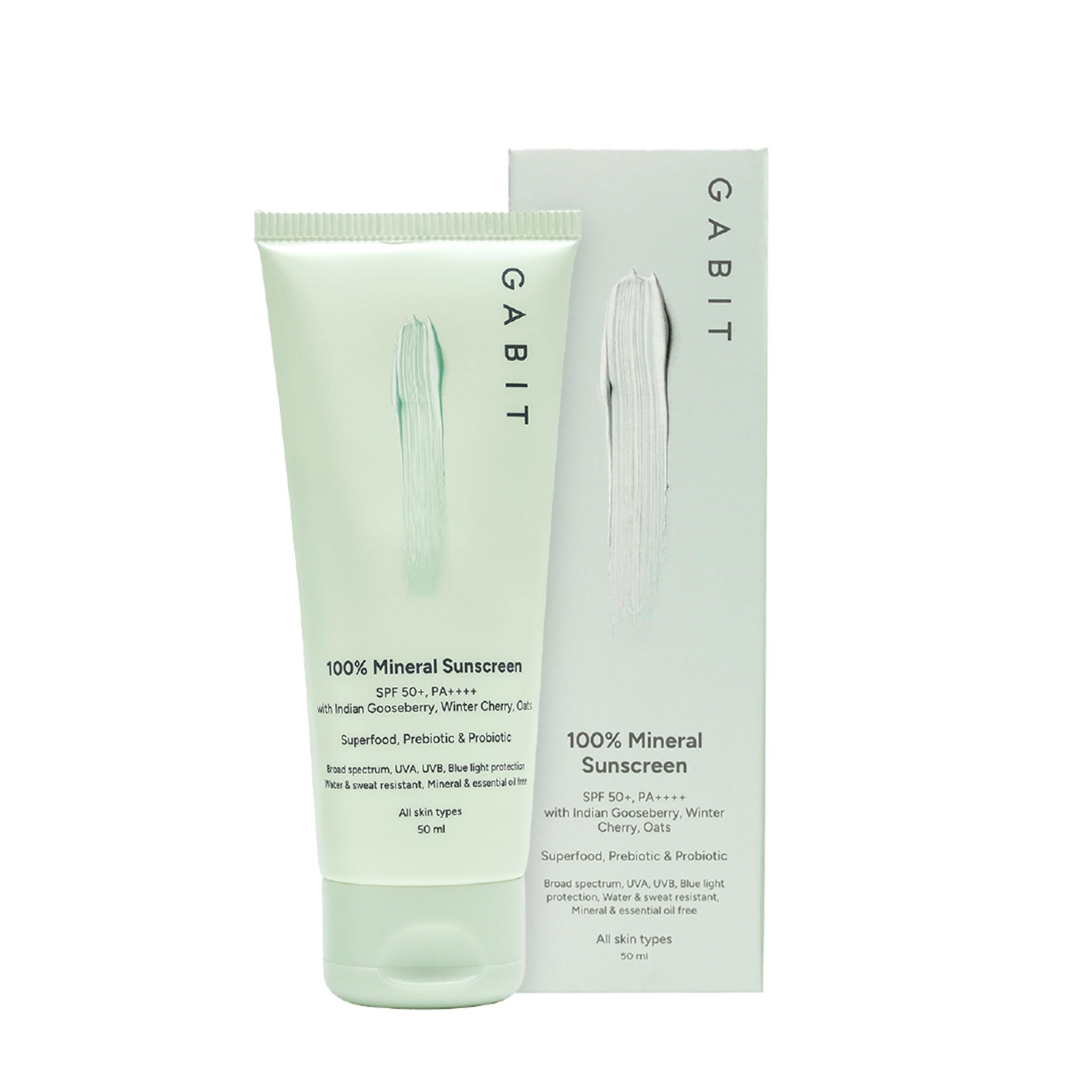 Gabit 100% Mineral Sunscreen SPF 50 PA++++, Zinc Oxide, Water & Sweat Resistant, Fragrance Free
