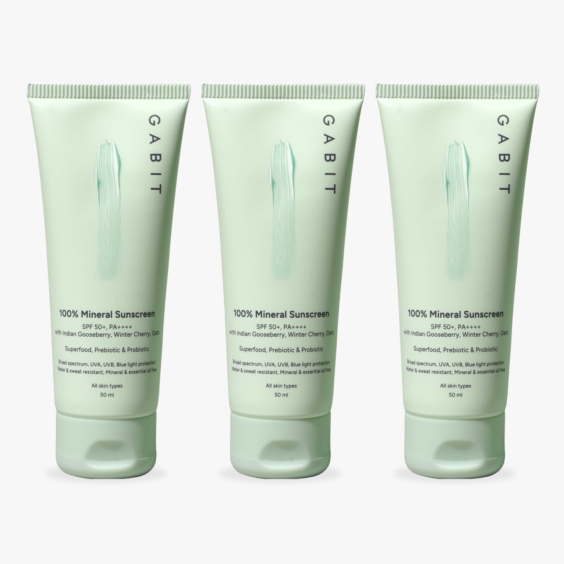Gabit 100% Mineral Sunscreen SPF 50 PA++++, Zinc Oxide, Water & Sweat Resistant, Fragrance Free (10)
