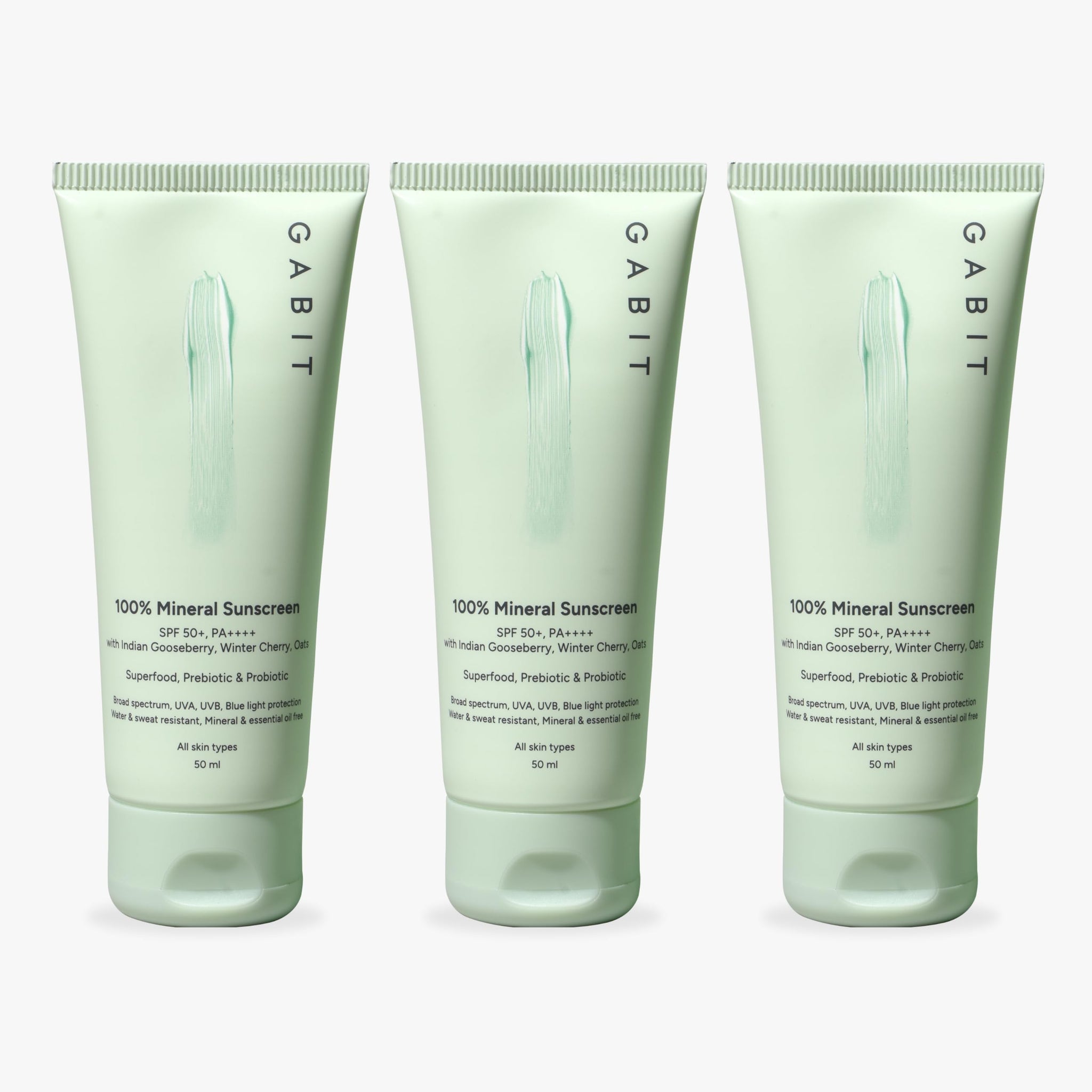 Gabit 100% Mineral Sunscreen SPF 50 PA++++, Zinc Oxide, Water & Sweat Resistant, Fragrance Free (10)