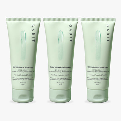 Gabit 100% Mineral Sunscreen SPF 50 PA++++, Zinc Oxide, Water & Sweat Resistant, Fragrance Free (10)