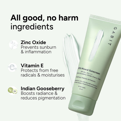 Gabit 100% Mineral Sunscreen SPF 50 PA++++, Zinc Oxide, Water & Sweat Resistant, Fragrance Free - back view