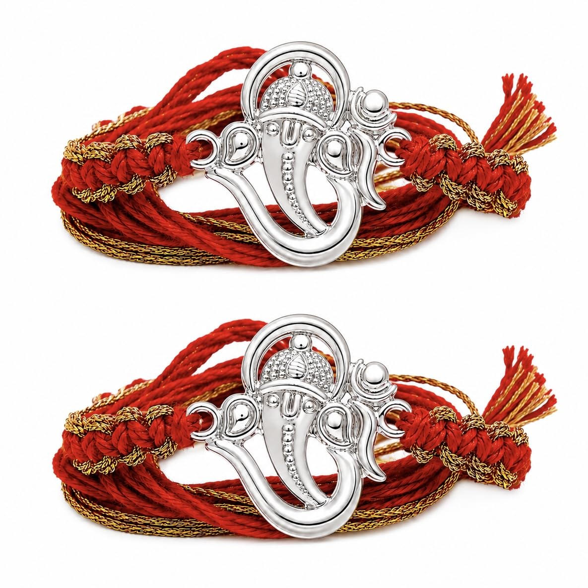 Ganesha Design Silver Rakhi for Brother with Roli Kumkum & Card (5)