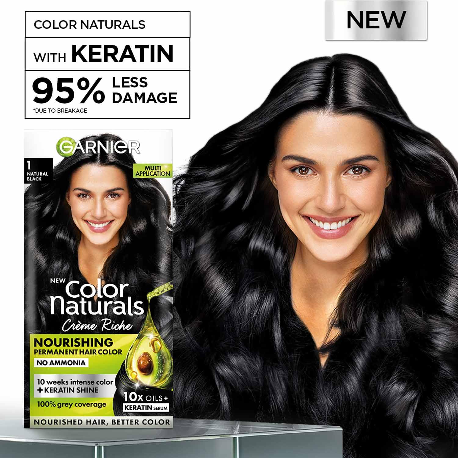 Garnier Color Naturals Permanent Hair Color, Ammonia Free, with Natural Oils and Keratin Serum, 1 Kit - front view