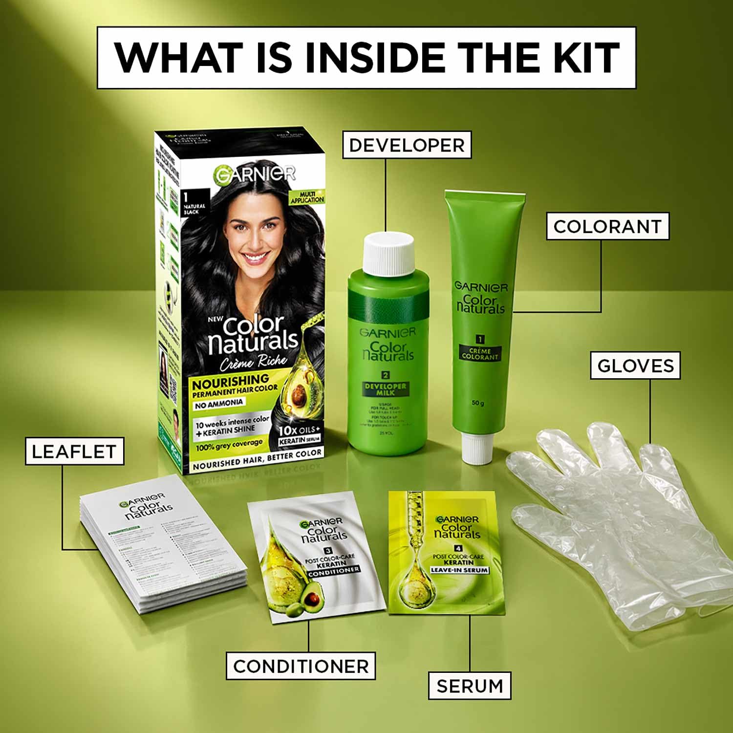 Garnier Color Naturals Permanent Hair Color, Ammonia Free, with Natural Oils and Keratin Serum, 1 Kit - ingredients panel
