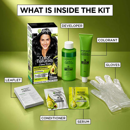 Garnier Color Naturals Permanent Hair Color, Ammonia Free, with Natural Oils and Keratin Serum, 1 Kit - ingredients panel