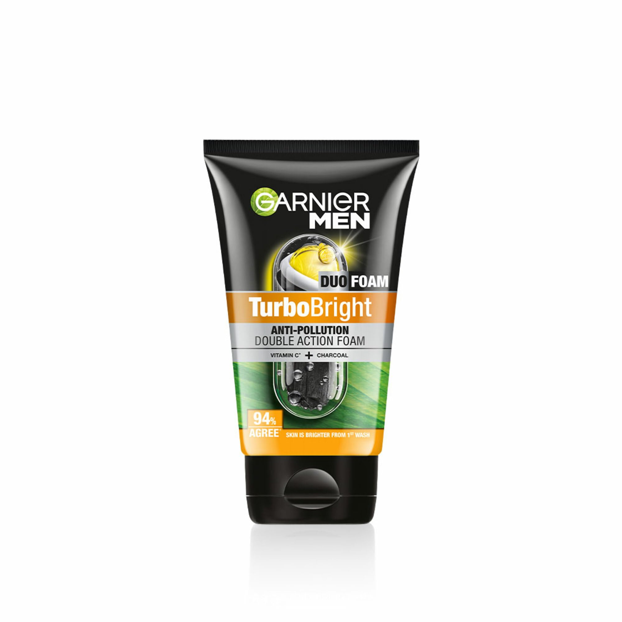 Garnier Men TurboBright Double Action Face Wash, Charcoal & Clay, Salicylic Acid, Vitamin C, 2-in-1