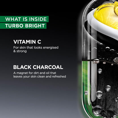 Garnier Men TurboBright Double Action Face Wash, Charcoal & Clay, Salicylic Acid, Vitamin C, 2-in-1 - back view (11)