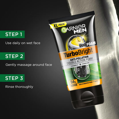 Garnier Men TurboBright Double Action Face Wash, Charcoal & Clay, Salicylic Acid, Vitamin C, 2-in-1 - ingredients panel (14)