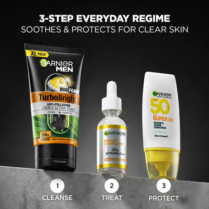 Garnier Men TurboBright Double Action Face Wash, Charcoal & Clay, Salicylic Acid, Vitamin C, 2-in-1 - close-up detail (15)