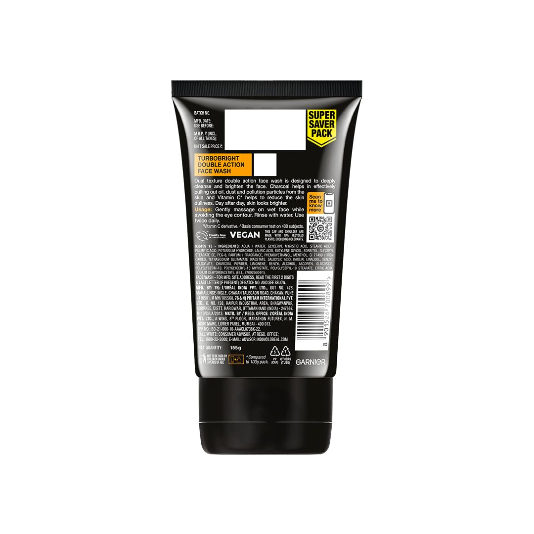Garnier Men TurboBright Double Action Face Wash, Charcoal & Clay, Salicylic Acid, Vitamin C, 2-in-1 - in use (16)