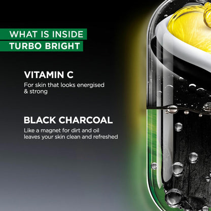 Garnier Men TurboBright Double Action Face Wash, Charcoal & Clay, Salicylic Acid, Vitamin C, 2-in-1 - back view