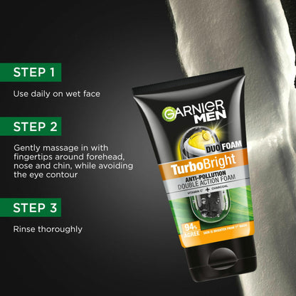 Garnier Men TurboBright Double Action Face Wash, Charcoal & Clay, Salicylic Acid, Vitamin C, 2-in-1 - ingredients panel