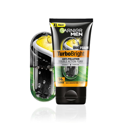 Garnier Men TurboBright Double Action Face Wash, Charcoal & Clay, Salicylic Acid, Vitamin C, 2-in-1 (9)