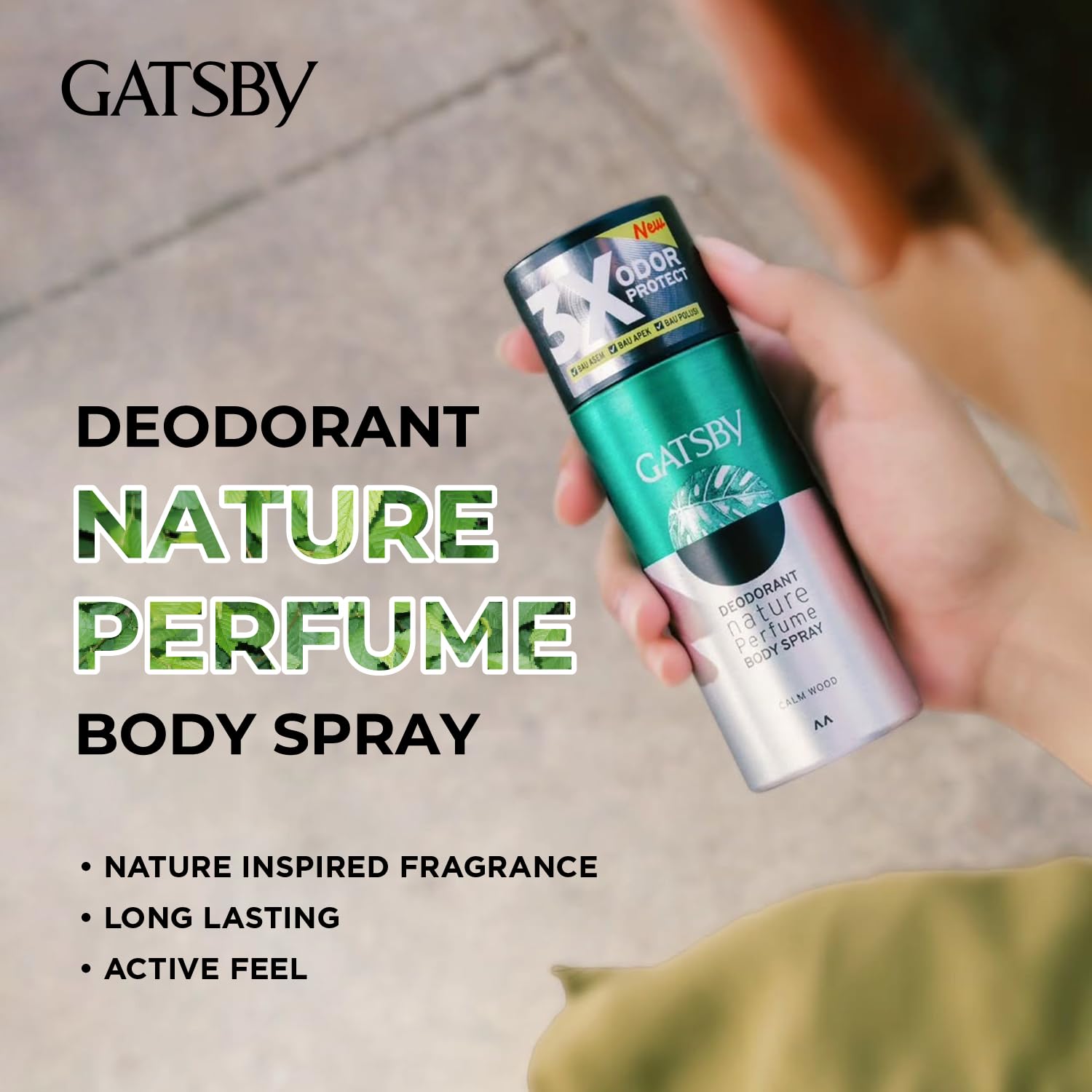 Gatsby Deodorant Body Spray for Men, Calm Wood, 150ml, Long-Lasting Nature-Inspired Scent - back view