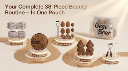 Gege Bear 20 Piece Makeup Sponge Set, Multi-Shape Non-Latex Beauty Puff Collection with Headband and Cleaning Pad - size and 