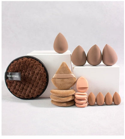 Gege Bear 20 Piece Makeup Sponge Set, Multi-Shape Non-Latex Beauty Puff Collection with Headband and Cleaning Pad - in use (2