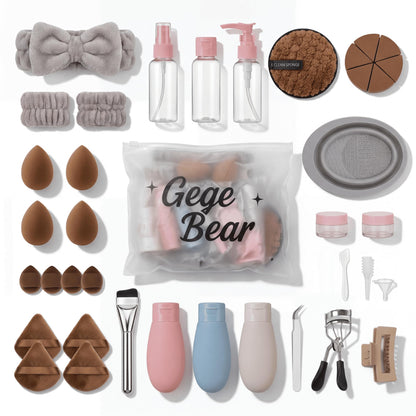 Gege Bear 20 Piece Makeup Sponge Set, Multi-Shape Non-Latex Beauty Puff Collection with Headband and Cleaning Pad (28)