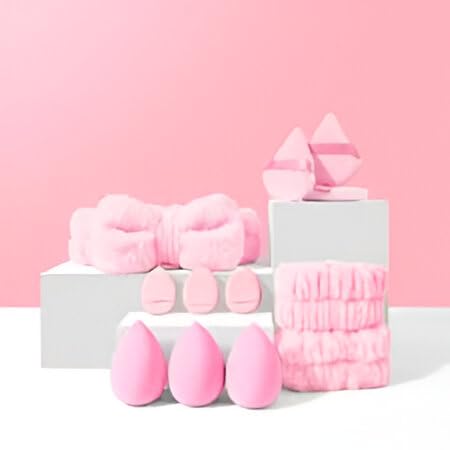 Gege Bear 20 Piece Makeup Sponge Set, Multi-Shape Non-Latex Beauty Puff Collection with Headband and Cleaning Pad - packaging