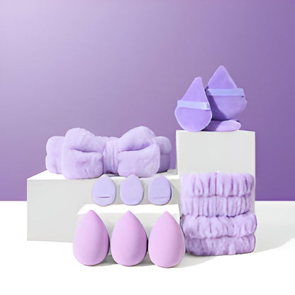 Gege Bear 20 Piece Makeup Sponge Set, Multi-Shape Non-Latex Beauty Puff Collection with Headband and Cleaning Pad - in use (4
