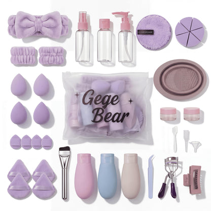 Gege Bear 20 Piece Makeup Sponge Set, Multi-Shape Non-Latex Beauty Puff Collection with Headband and Cleaning Pad (48)