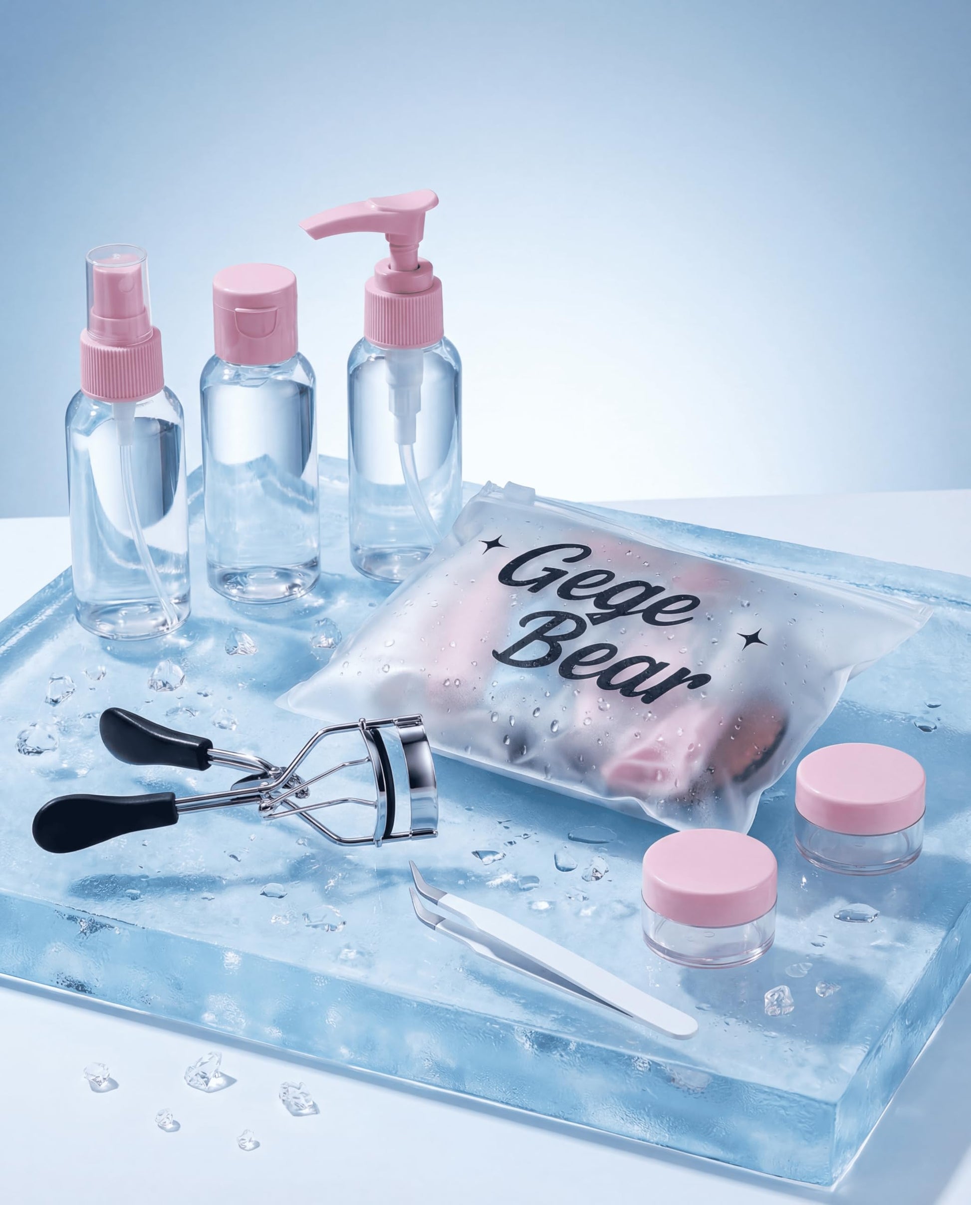 Gege Bear 20 Piece Makeup Sponge Set, Multi-Shape Non-Latex Beauty Puff Collection with Headband and Cleaning Pad - back view
