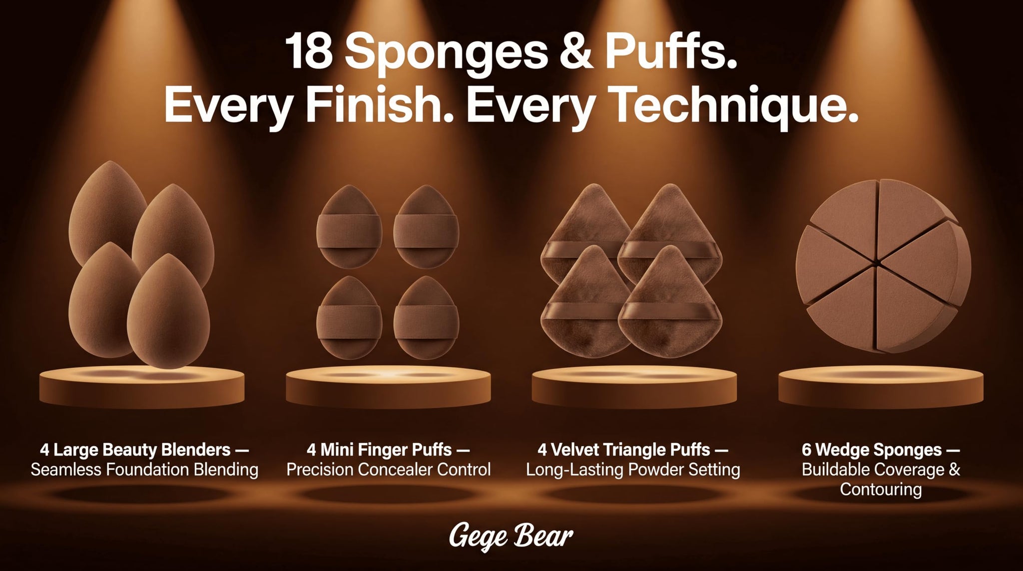 Gege Bear 20 Piece Makeup Sponge Set, Multi-Shape Non-Latex Beauty Puff Collection with Headband and Cleaning Pad - close-up 