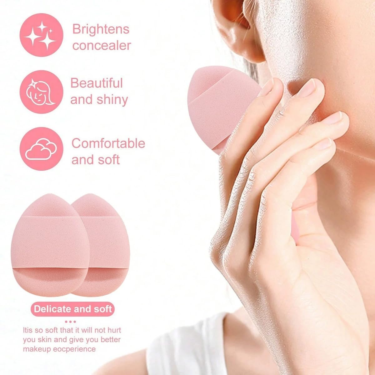 Gege Bear 20 Piece Makeup Sponge Set, Multi-Shape Non-Latex Beauty Puff Collection with Headband and Cleaning Pad - close-up