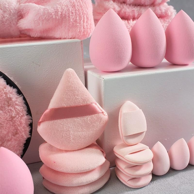 Gege Bear 20 Piece Makeup Sponge Set, Multi-Shape Non-Latex Beauty Puff Collection with Headband and Cleaning Pad - size and