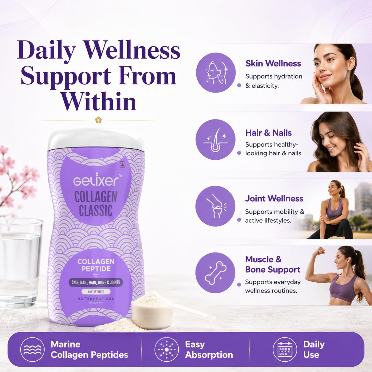 Gelixer Active Collagen Powder, Japanese Marine Collagen Peptide with Whey Protein, Unisex Adult Supplement - back view (15)