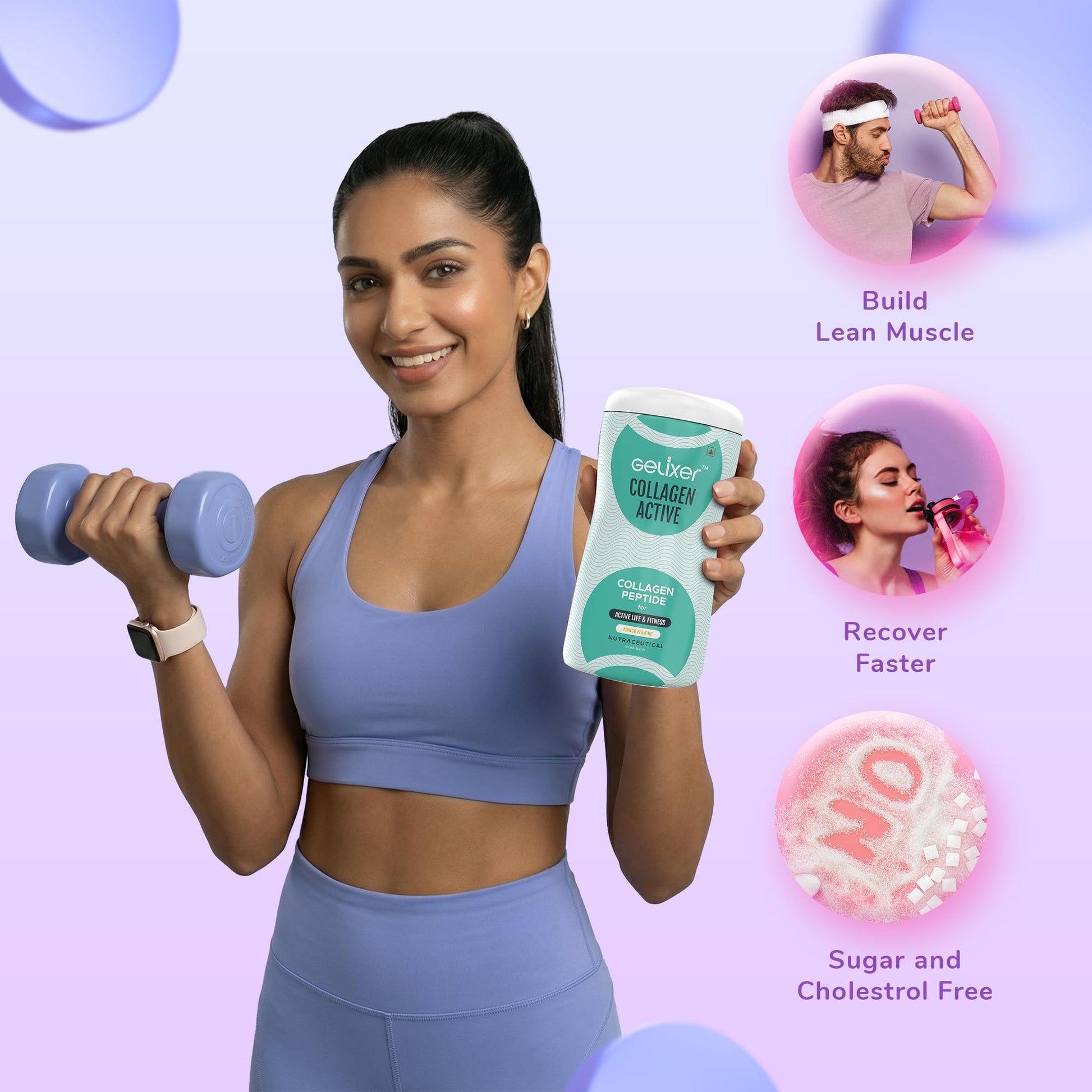 Gelixer Active Collagen Powder, Japanese Marine Collagen Peptide with Whey Protein, Unisex Adult Supplement - front view
