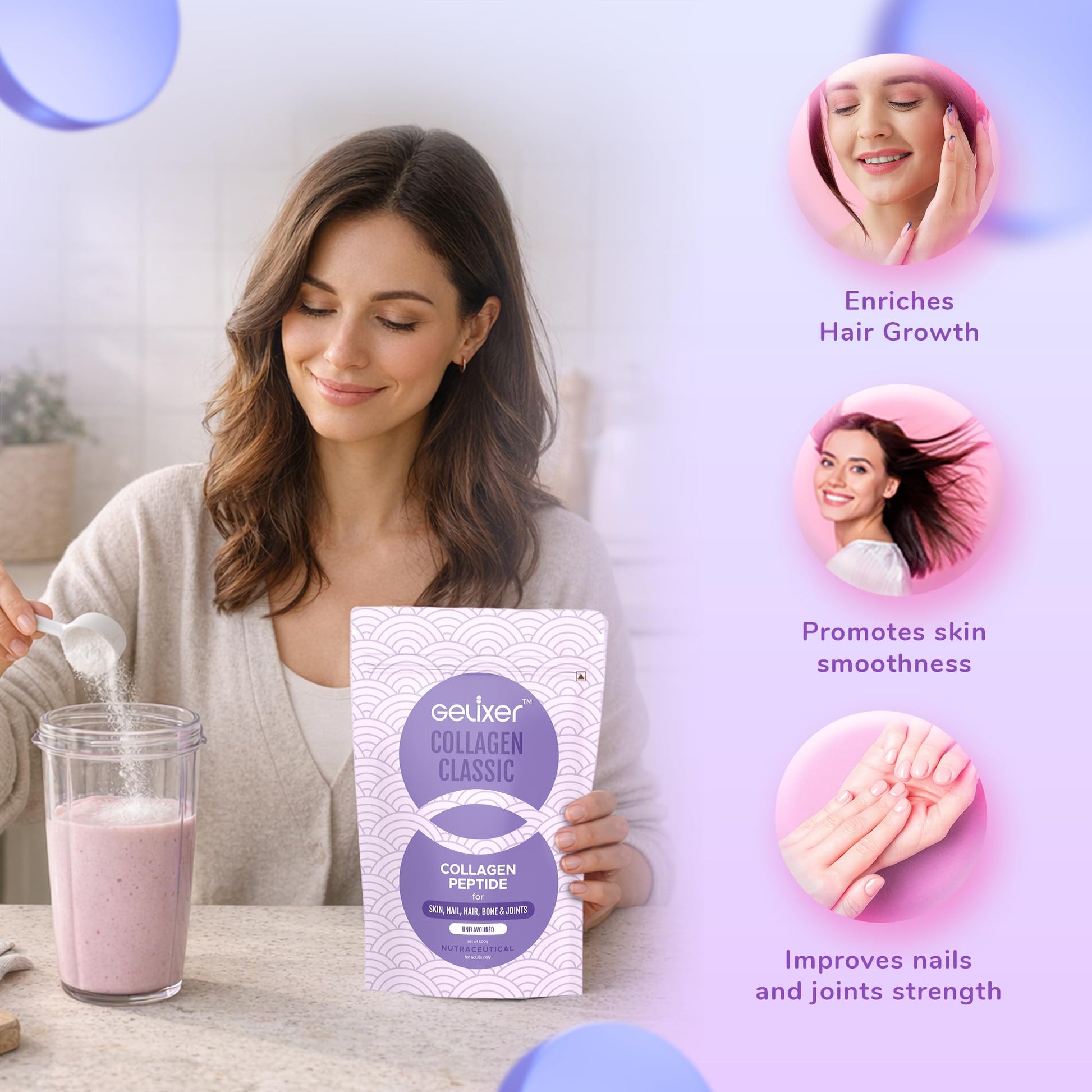 Gelixer Active Collagen Powder, Japanese Marine Collagen Peptide with Whey Protein, Unisex Adult Supplement - back view (23)